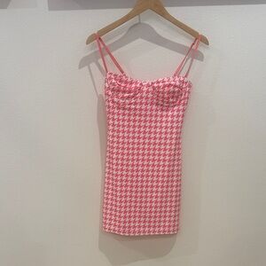 Edikted Pink and White Patterned Dress